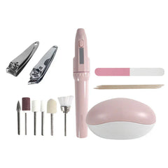 Manicure Grooming Kit - Pink manicure set with electric drill, 6 drill bits, 2 nail clippers, nail file, cuticle stick, and egg-shaped case