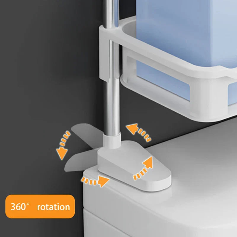 estante de almacenamiento para garaje - Primer plano de la base de un estante de almacenamiento montado en la pared, con flechas naranjas y texto que indica rotación de 360 grados