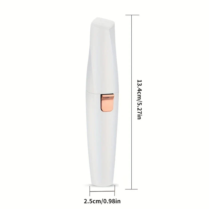 Beard Trimmer - White and rose gold trimmer shown vertically, with dimensions: 13.4cm/5.27in height, 2.5cm/0.98in width