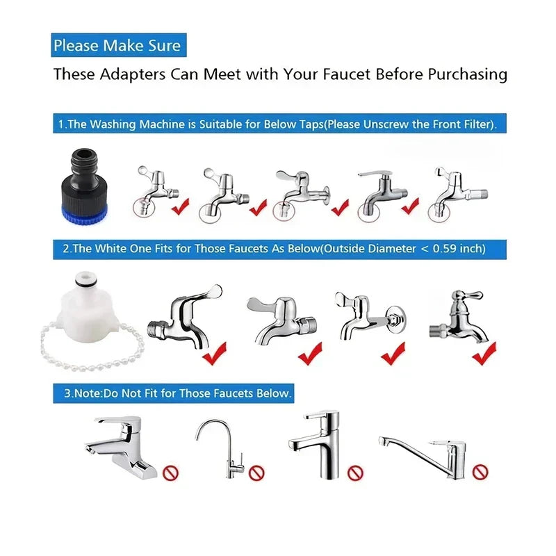 Faucet compatibility guide: showing which taps the two adapters fit and do not fit for the product