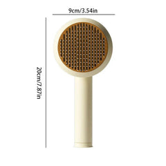 Dog Grooming Comb - Cream-handled pet brush with a brown bristle face, shown with 9cm width and 20cm length measurements