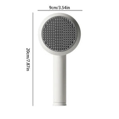 Dog Grooming Comb - White-handled pet brush with a gray bristle face, shown with 9cm width and 20cm length measurements