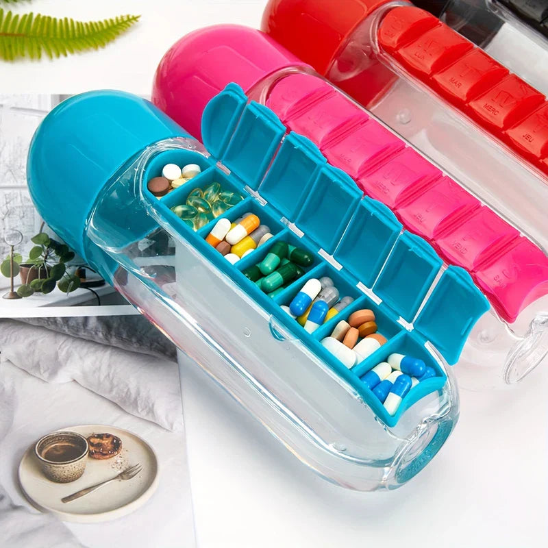 2-in-1 Water Bottle with Pill Organizer