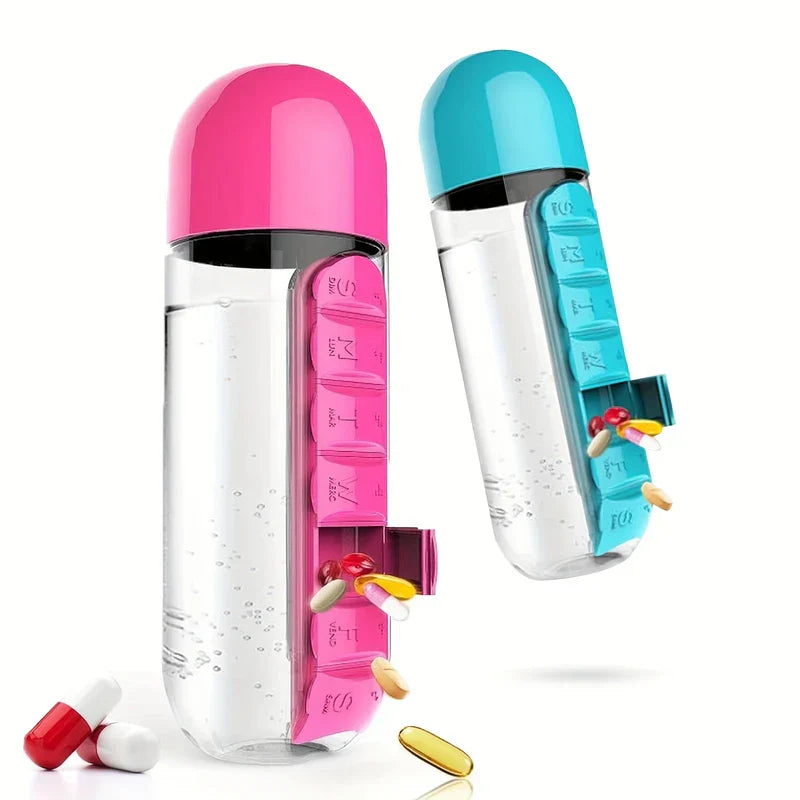 2-in-1 Water Bottle with Pill Organizer