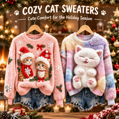 Cute Cat Collection – Women’s Flannel Crew-Neck Sweatshirt with 3D Print