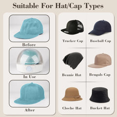 Suitable hat types: trucker cap, baseball cap, beanie hat, bengals cap, cloche hat, bucket hat