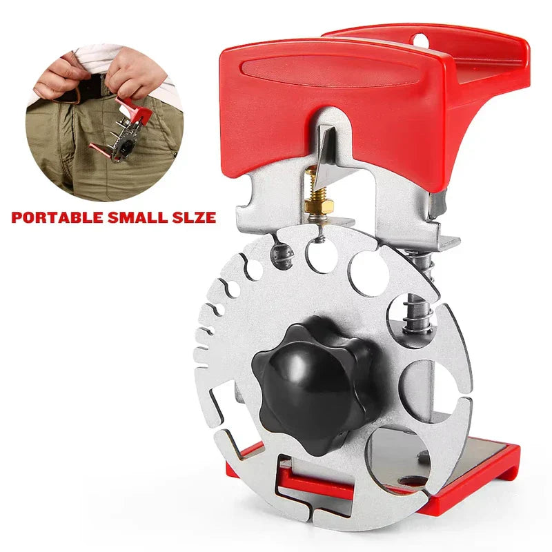 Handheld Wire Quick Stripper - Compact wire stripping tool shown clipped to a pants pocket to demonstrate portability