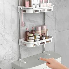 3 tier storage shelf in a bathroom setting