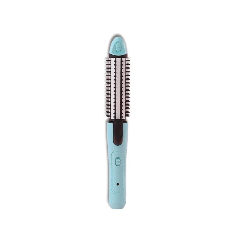 Hair Curler Straightener Wand Set - Light blue styling tool with bristle attachment on white background