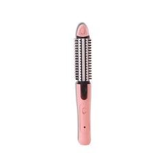 Hair Curler Straightener Wand Set - Unfolded pink hair styling brush tool with black accents, on white background