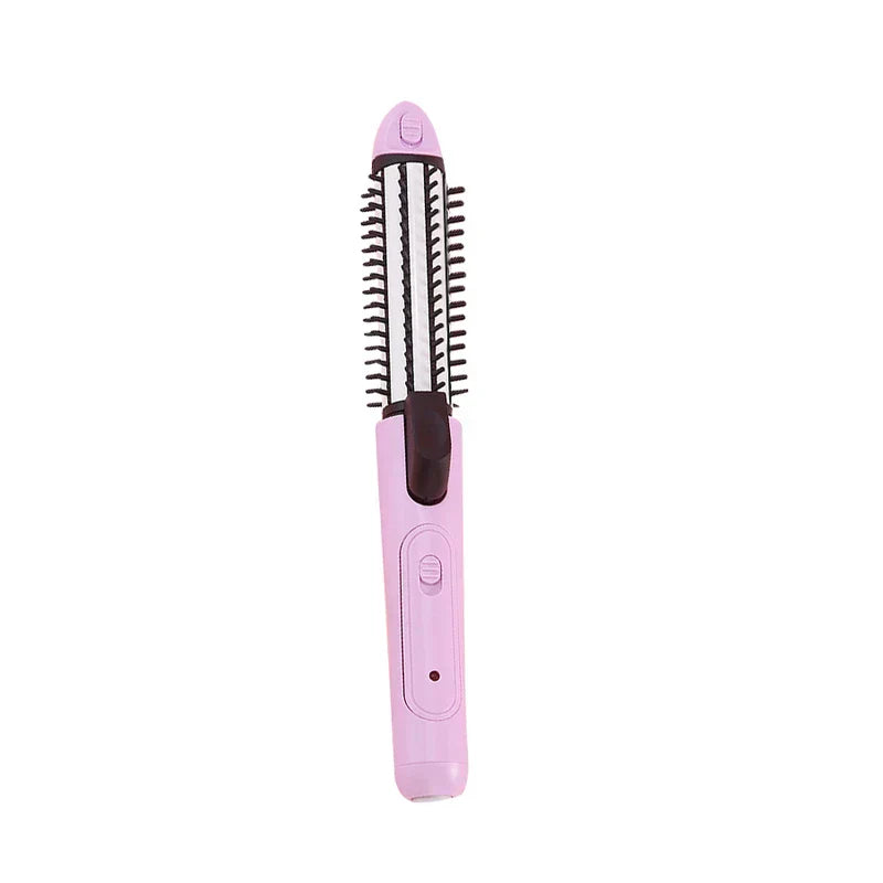 Hair Curler Straightener Wand Set - Unfolded light purple hair styling brush tool with black accents, on white background
