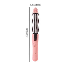 Hair Curler Straightener Wand Set - Pink handheld heated brush with dimensions 16cm tall and 6.8cm wide, shown against white background