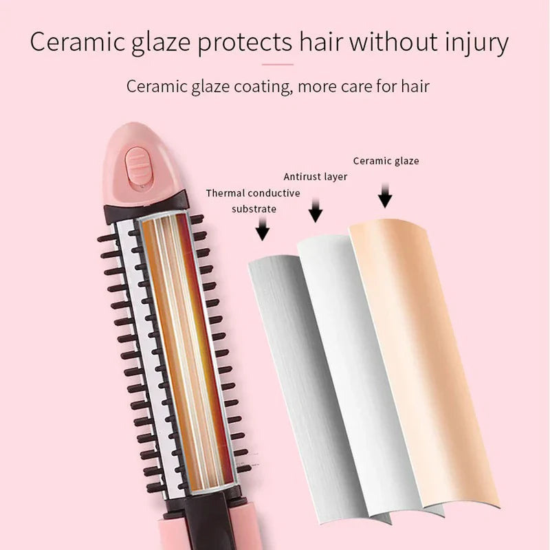 Hair styling tool being used to create waves on a section of hair