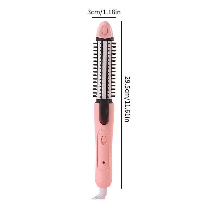 Hair Styling Tools - Pink electric hair styling brush with dimensions 29.5cm tall and 3cm wide shown on white background