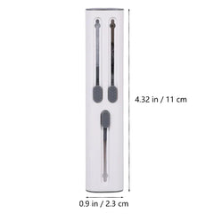 White multi-tool with sliding components, dimensions 4.32 in tall and 0.9 in wide, not showing the keyboard cleaning brush clearly visible.