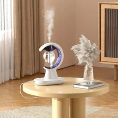 Bug zapper night light glowing softly on a nightstand