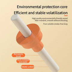 Bug Zapper - White fiber rod with an orange plastic component, with text labels noting it is not easy to break, heat-resistant, and volatile uniform