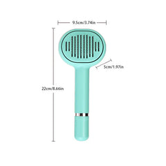Pet Grooming Brush - Mint green pet brush with dimension labels: 22cm total length, 9.5cm head width, 5cm handle width
