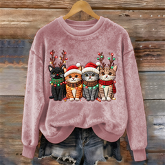 Cute Cat Collection – Women’s Flannel Crew-Neck Sweatshirt with 3D Print