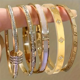 5-Piece Titanium Steel Starry Sky Bangles, 18K Gold-Plated