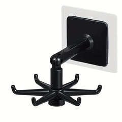 Adhesive Utensil Holder Hooks - Black rotating hook rack with adhesive wall mount, side view