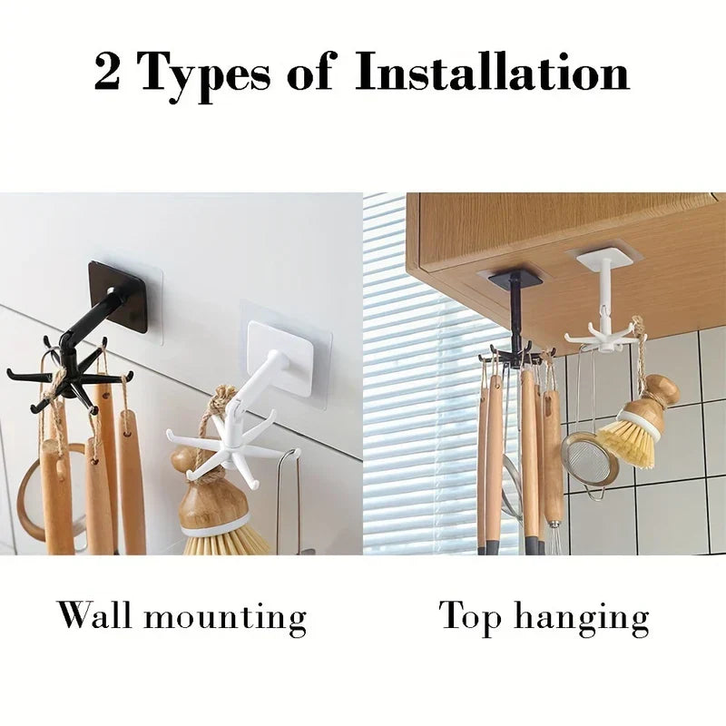 Adhesive Utensil Holder Hooks - Wall and under-cabinet installation comparison with hanging kitchen utensils