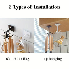 Adhesive Utensil Holder Hooks - Wall and under-cabinet installation comparison with hanging kitchen utensils