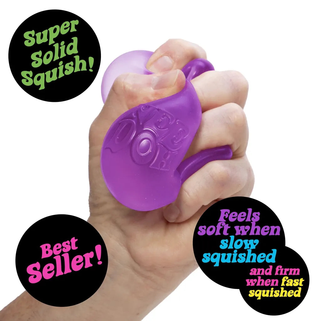 Nice Cube - Hand squeezing a purple fidget toy to demonstrate its squishy texture and resistance