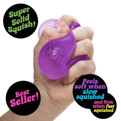 Nice Cube - Hand squeezing a purple fidget toy to demonstrate its squishy texture and resistance