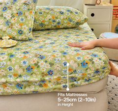 100% Cotton Floral Fitted Sheet Mattress Protector