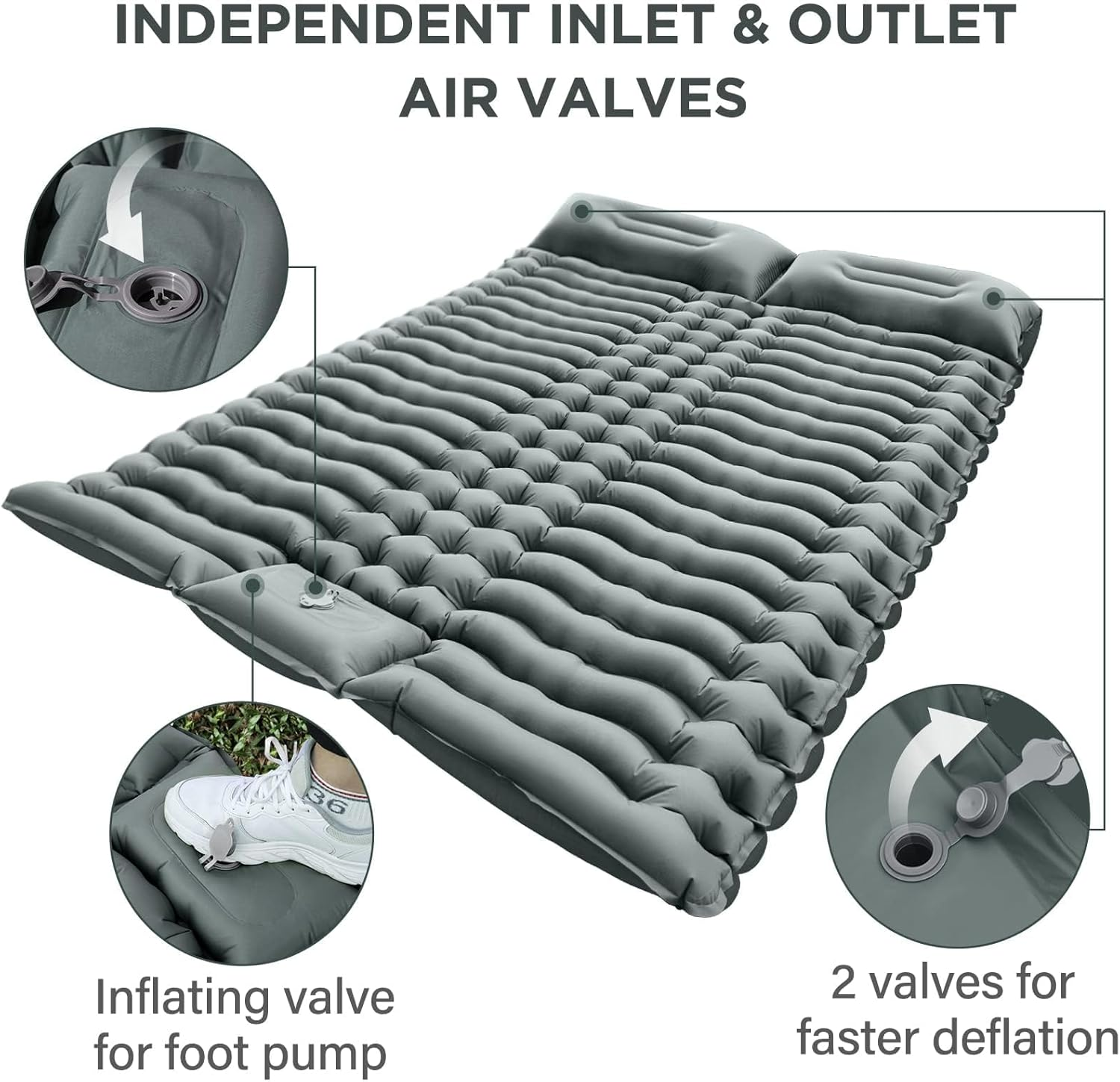 Double Camping Sleeping Pad – 4" Ultra-Thick Foot-Pump Design