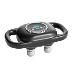 Electric Neck Shoulder Massager - Top angle view of black 4-head handheld massager showing digital display and function buttons