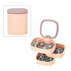 ketten organizer - Schmuckorganizer-Box - Geschlossener und geöffneter 4-stöckiger Drehturm mit Schmuck im Inneren und integriertem Spiegel