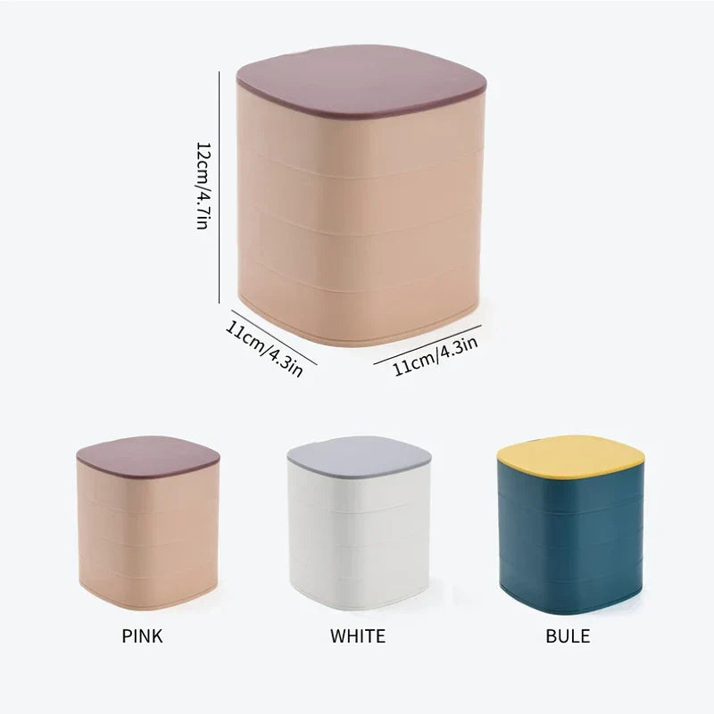 ketten organizer - Schmuckorganizer-Box - Drei Farbvarianten einer Aufbewahrungsbox mit abgerundeten Ecken, Höhe 12 cm und Breite 11 cm auf der rosa Variante markiert