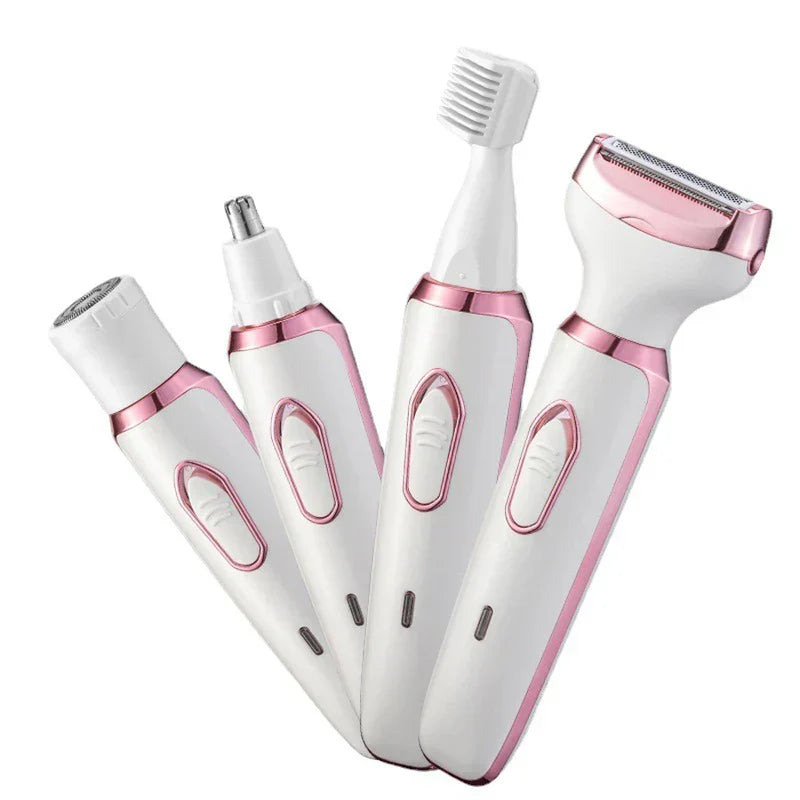 Electric Shaver Grooming Kit - four interchangeable grooming attachment heads in white and rose gold
