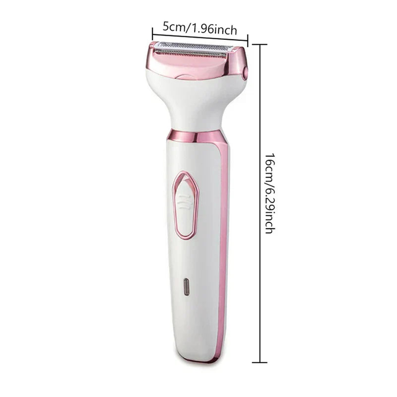 Electric Shaver Grooming Kit - White and rose gold electric shaver with 5cm wide head, 16cm total length, and a power switch on the handle
