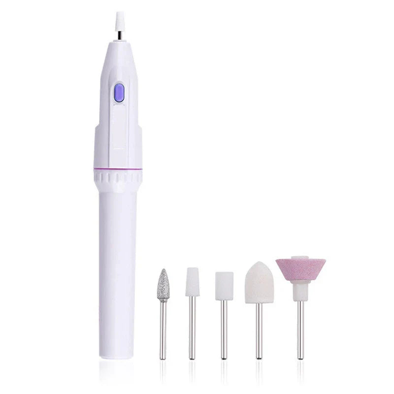 Electric nail file manicure kit in use on fingernails
