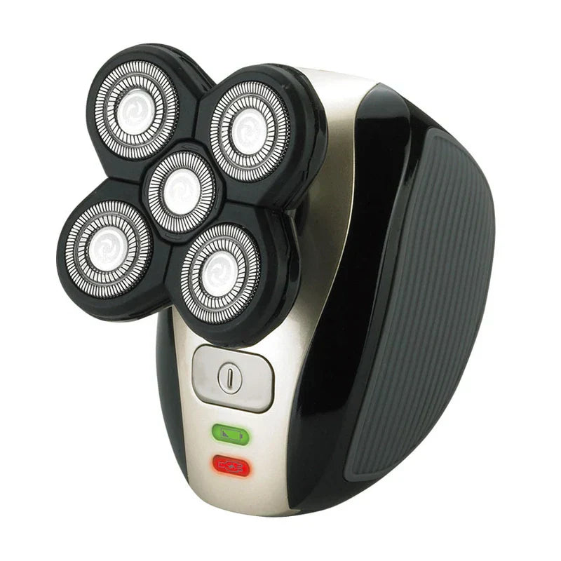 Electric Shaver Grooming Kit - five rotary shaver head unit with power and battery indicator buttons