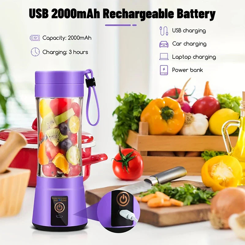 6-Blade Portable Blender Cup 380ml USB Rechargeable