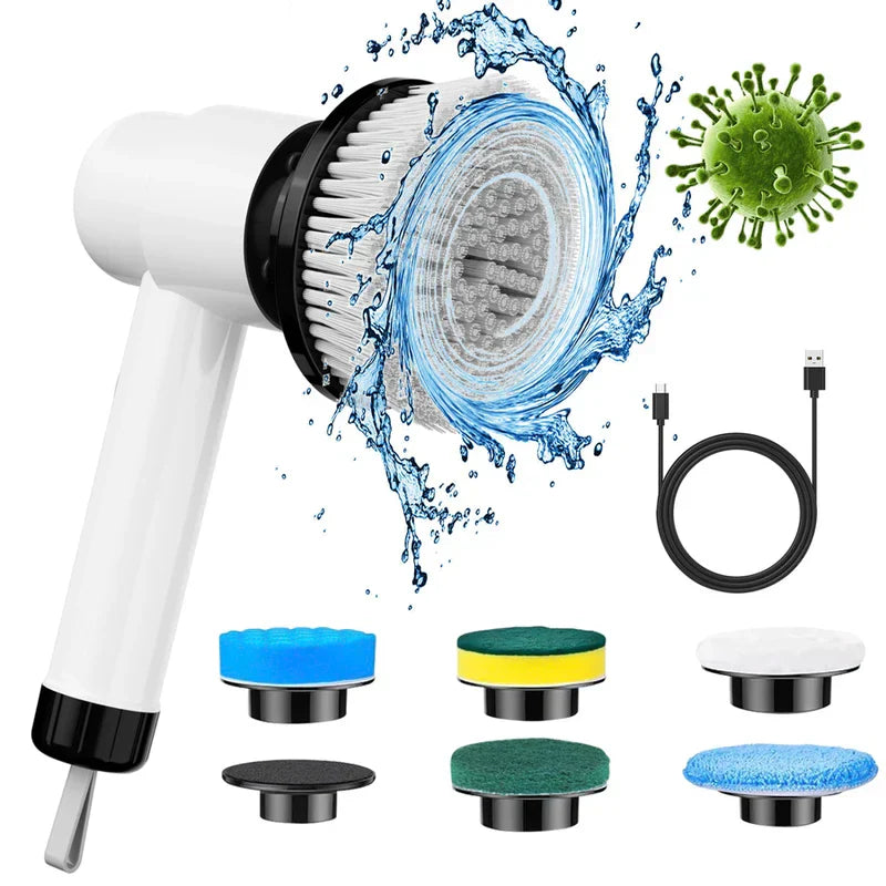 kit de cepillo giratorio eléctrico - Juego de cepillo giratorio eléctrico limpiando un azulejo de baño