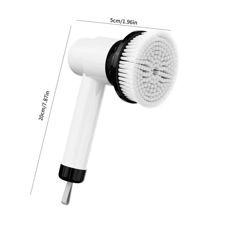 kit de cepillo giratorio eléctrico - Cepillo giratorio eléctrico - Cepillo de limpieza eléctrico de mano en blanco y negro con medidas de longitud y diámetro del cabezal del cepillo