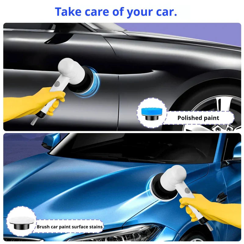 kit de cepillo giratorio eléctrico - Cepillo giratorio eléctrico - Cepillo de limpieza eléctrico usado en paneles de carrocería de automóvil con dos cabezales de cepillo diferentes mostrados