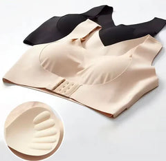 Posture Corrector Bra - Two posture corrector bras (black and beige) are laid flat, with a close-up of a beige padded bra cup insert.