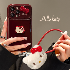 Kitty flip phone case with mirror and stand