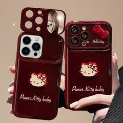 Kitty flip phone case with mirror and stand