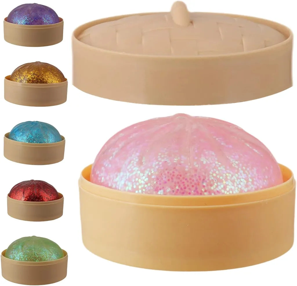 Shimmering rainbow bath bombs in beige containers with woven lid