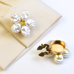Pearl & Flower Decorated Shirt Button Placket