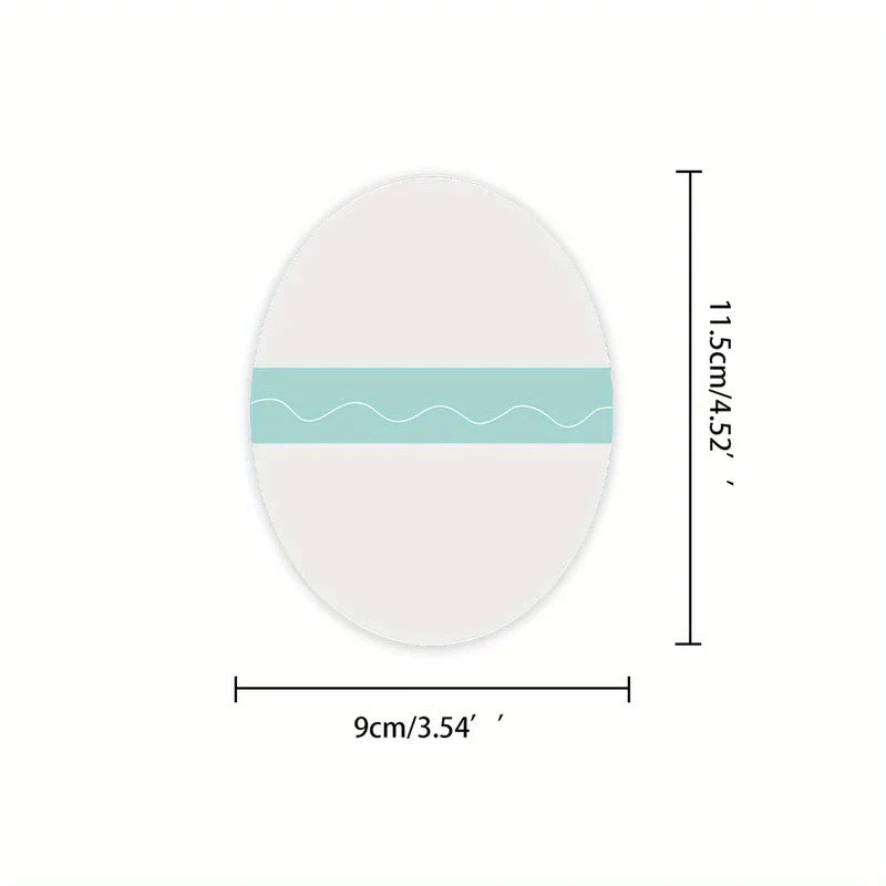Slimming Belly Patches - Oval adhesive patch measured 11.5cm tall and 9cm wide, with a light blue wavy strip across its middle on an off-white base.