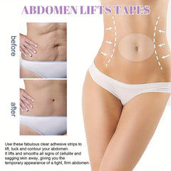 Slimming Belly Patches - Abdomen lift product graphic showing before and after abdominal skin photos, a diagram of a torso with directional arrows, and descriptive text.