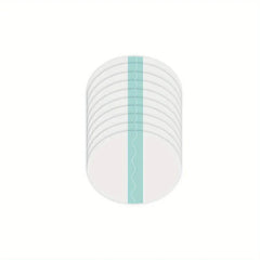 Slimming Belly Patches - Stack of ten oval translucent adhesive patches with a light teal release strip down the center, on a white background.